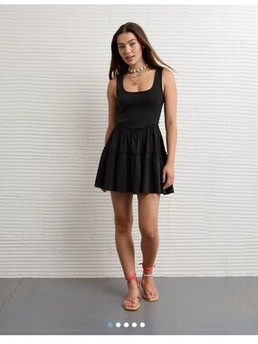 American Eagle Outfitters Black Scoop Neck Tiered Mini Dress
